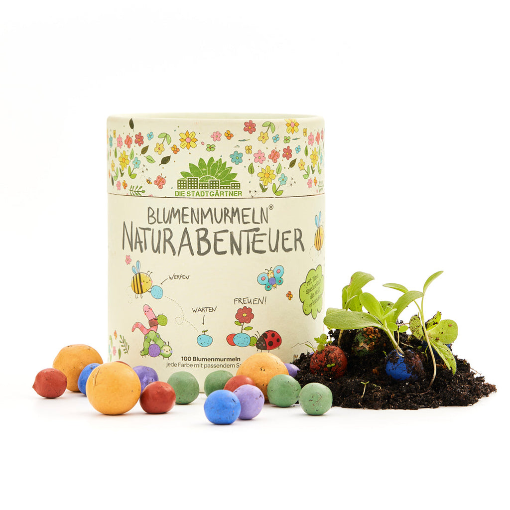 Naturabenteuer – Dose mit 100 Blumenmurmeln